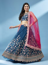 Teal Net Heavy Coding and Mirror Work Indian Wedding Lehenga Choli